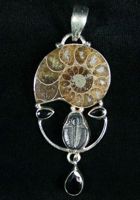 Ammonite Trilobite Pendant Sterling Silver For Sale 7056