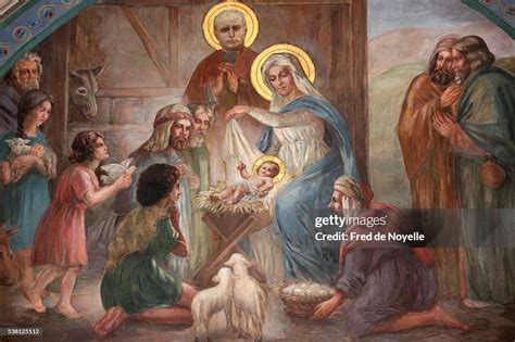 Nativity Scene Fresco In Saint Joseph Des Nations Church High Res Stock