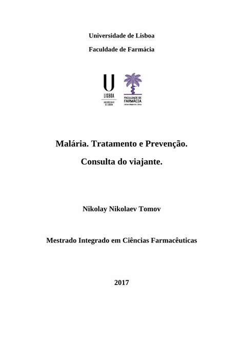 PDF Malária Tratamento e Prevenção Consulta do viajante The