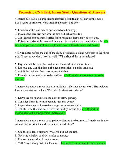 SOLUTION: Prometric cna test exam study questions answers - Studypool