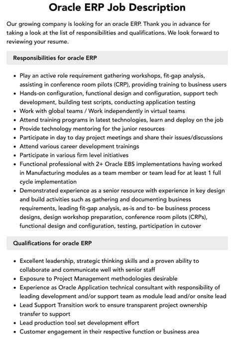 Oracle Erp Job Description Velvet Jobs