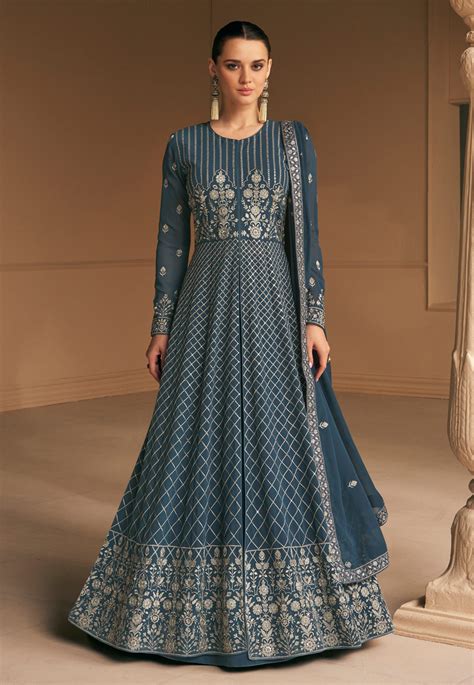 Light Blue Georgette Embroidered Center Slit Anarkali Suit 267093