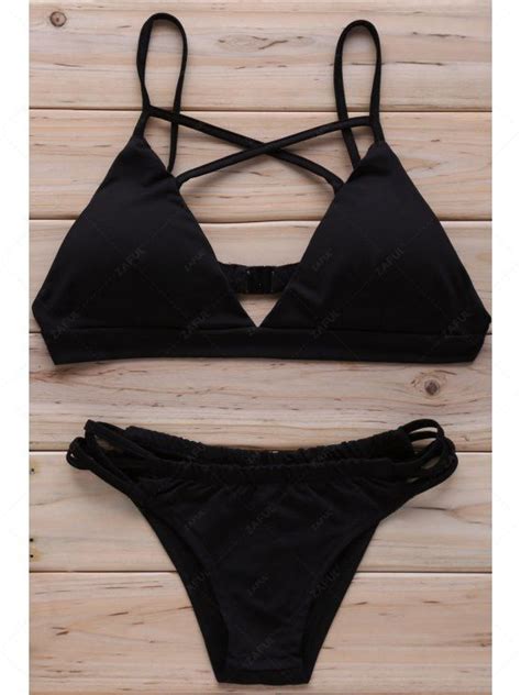 17 OFF 2021 Solid Color Cross Halter Bikini Set In BLACK ZAFUL