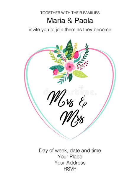 Beautiful Feminine Wedding Floral Invitation For Same Sex Couple Stock Vector Illustration Of