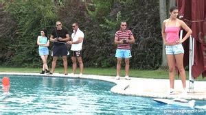 Two Brunette Hotties Taking Part In A Cool Group Fucking XXX Dessert