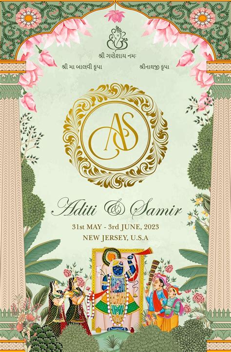 Pichwai Themed Invite On Behance Indian Wedding Invitation Card