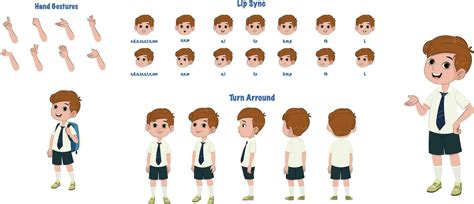 school boy character model sheet student creation set male