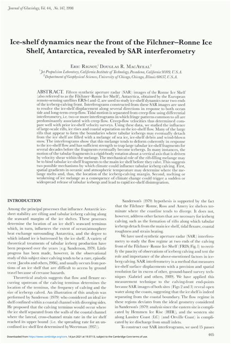 (PDF) Ice-shelf dynamics near the front of the Filchner—Ronne Ice Shelf, Antarctica, revealed by ...