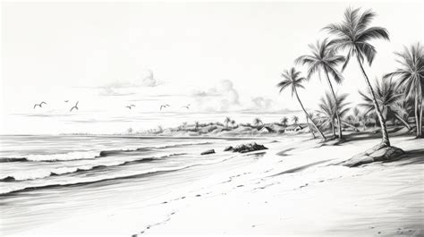 Premium AI Image | Elegant Black And White Beach Scene Drawing In 8k ...