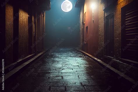 Dark Wet Alleyway Illustration Of A Back Alley Stock Illustration