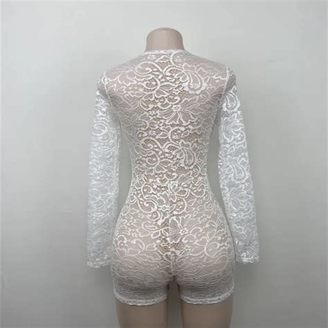 Hot Sale Sexy Transparent Sheer Mesh Lace Onesie Bodysuit Half Slip Type One Piece Lingerie For