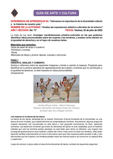 Guía De Arte Y Cultura 22 De Julio Experiencia De Aprendizaje 04