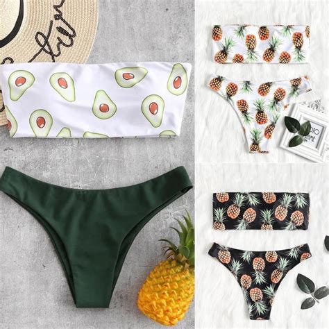 Yeni Yaz Stili Kadın Mayo Moda Baskı Tüp Yukarı İki Parça Bikini uygun fiyatlı satın alın