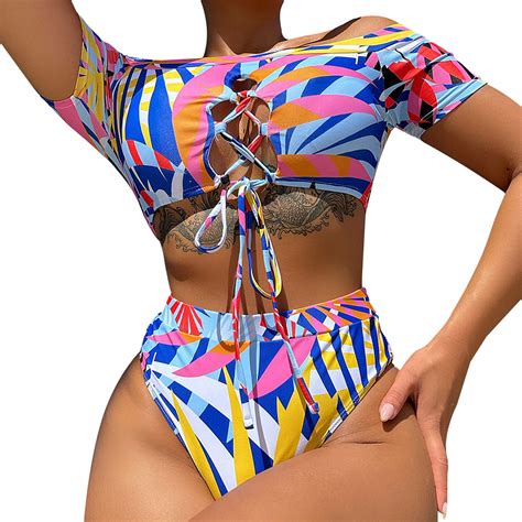 Aqitti Women S Bikini Print Triangle Two Piece Swimsuit Set Walmart