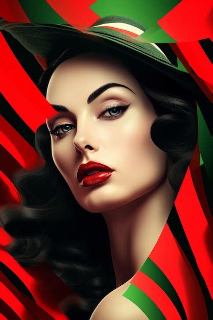 Premium AI Image A Woman With Blonde Hair And A Black Leather Jacket Stands In Front Of A Red