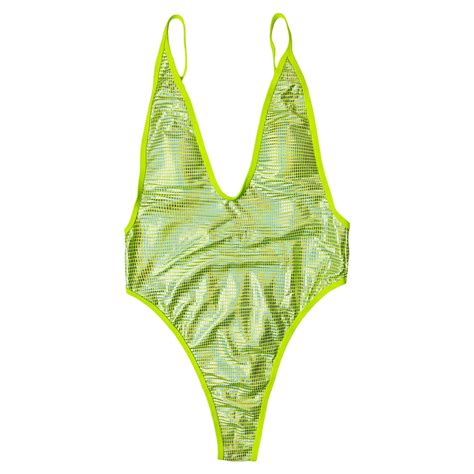 Chuou Women Swimsuit Beach Seaside Swimsuit Shiny Deep V Bikini