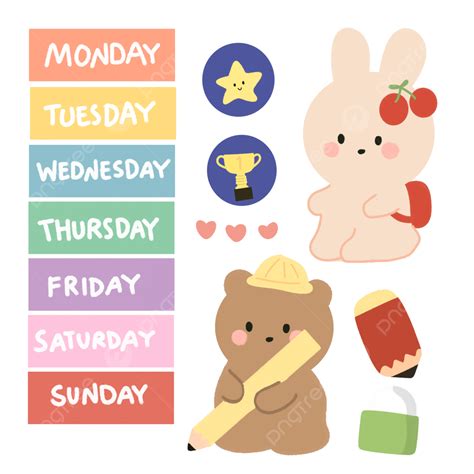 Bear And Rabbit Kawaii Journal Sticker Set Rabbit Clipart Bear