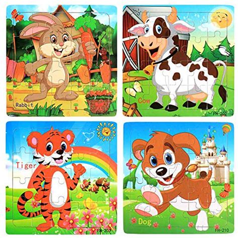 Graceon Wooden Jigsaw Puzzles Set For Kids Age 3-5 Year Old 20 Piece Animals Colorful Wooden ...