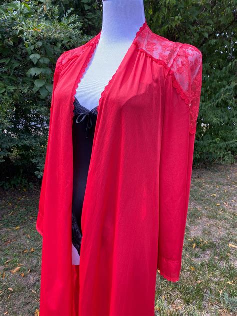 S Cherry Red Lingerie Robe Etsy