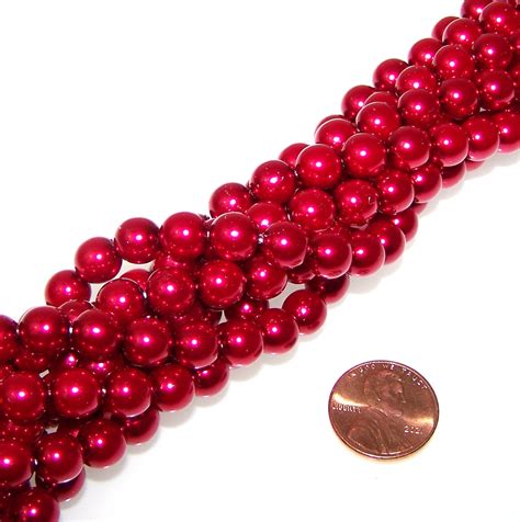 1 18 Inch Strand Approximately 75 Beads Of Czech Glass 8mm Pearl Beads Bright Red