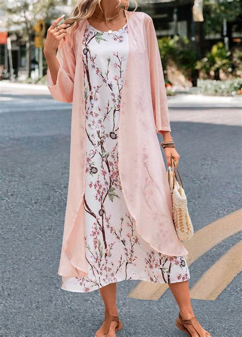 ROTITA Two Piece Floral Print Pink Maxi Dress And Cardigan Rotita