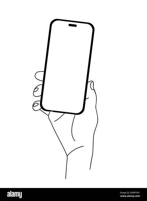 Hand holding mobile phone line art vector isolated Stock Vector Image