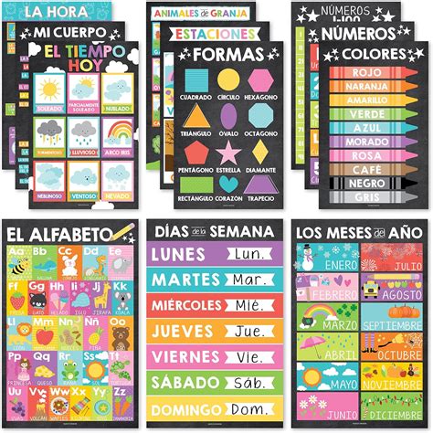 Hadley Designs 12 Colorful Spanish Posters For Classroom Decorations