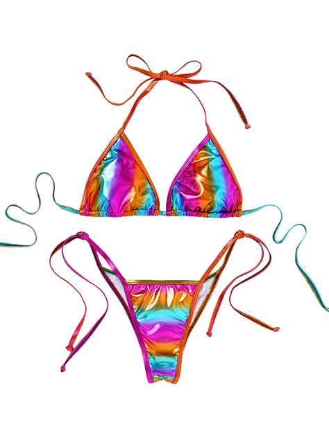 Womens Shiny Micro Bikini Set Bra With G String Thong Bathing Suit Sexy Swimwear Ebay