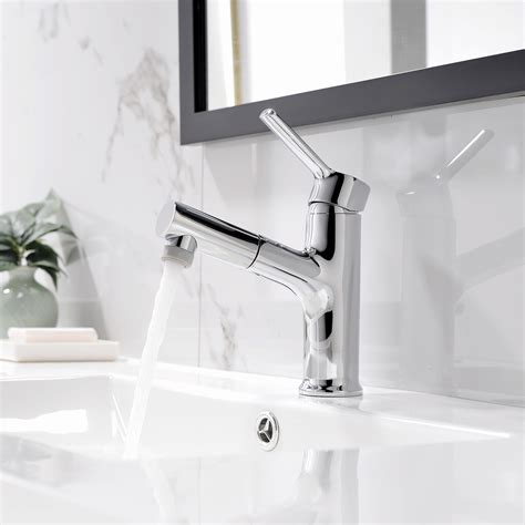 Aquacubic Single Hole Brass Dual Spray Modes Bathroom Faucet With Pull