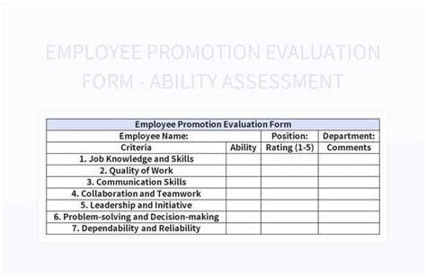 Employee Promotion Evaluation Form Ability Assessment Excel