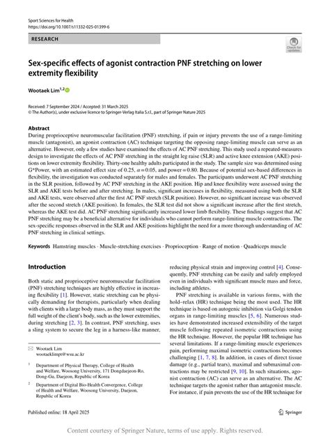 Sex Specific Effects Of Agonist Contraction Pnf Stretching On Lower Extremity Flexibility