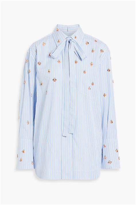 Valentino Garavani Embellished Pussy Bow Striped Cotton Poplin Shirt The Outnet