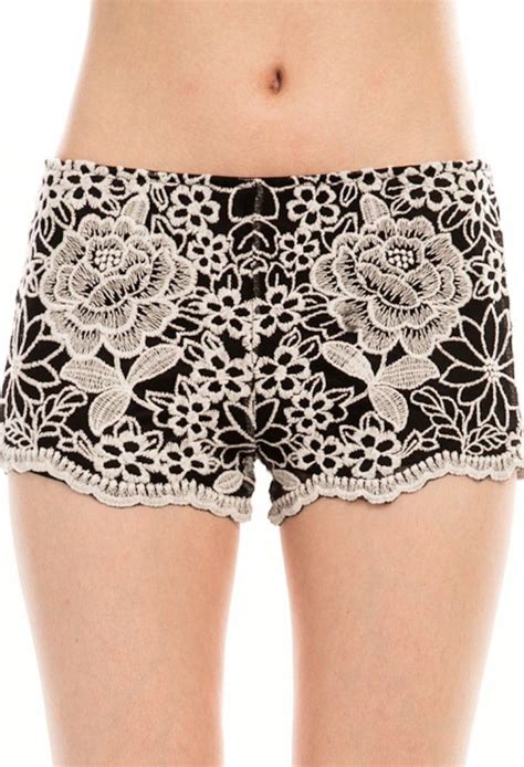 Floral Embroidered Mesh Elastic Waistband Shorts Shorts Lace Shorts Elastic Waistband