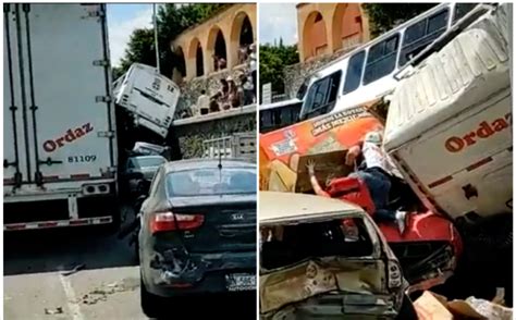 VIDEO Tráiler se queda sin frenos en carretera México Querétaro y