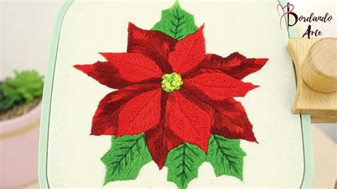 Bordado navideño flor de nochebuena Christmas embroidery poinsettia