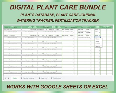 Digital Plant Care Journal Plant Care Spreadsheet House Etsy