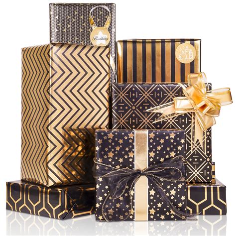 Buy Larcenciel T Wrapping Paper Set 6 Sheets Metallic Black Gold Foil Wrapping Paper Wt