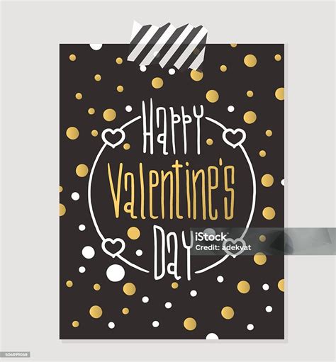 Happy Valentines Day Gold And Black Greeting Card Vector Illustration