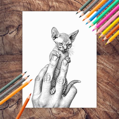 30 Micro Kittens Coloring Pages | Grayscale Coloring Book | Adult