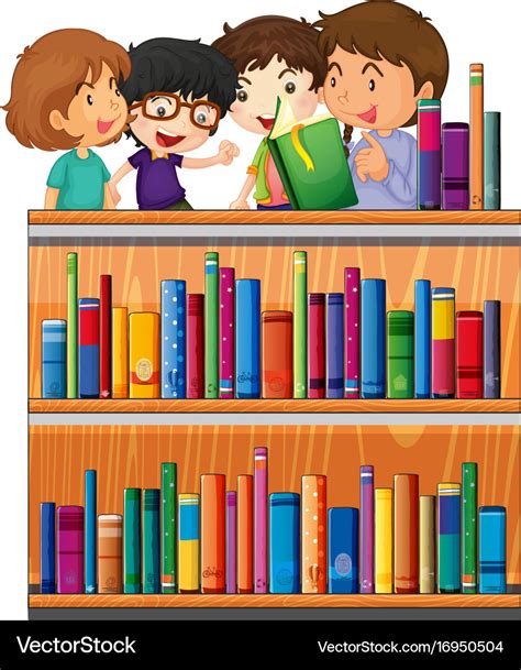 Children reading books in library Royalty Free Vector Image