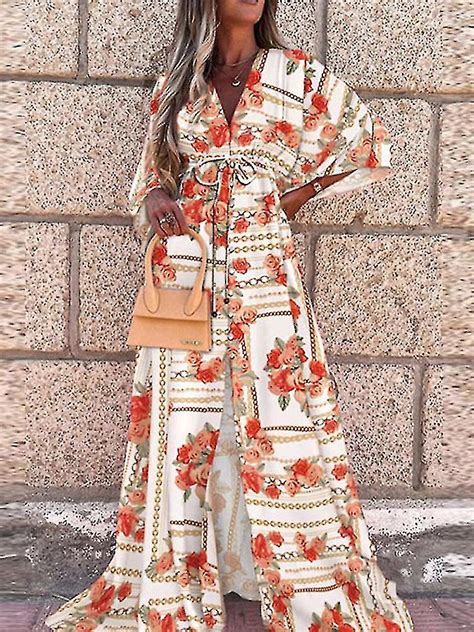 Sommer Maxikleid F R Frauen Boho Print Bikini Cover Ups Strand Sonnenkleid Sexy Blumentunika