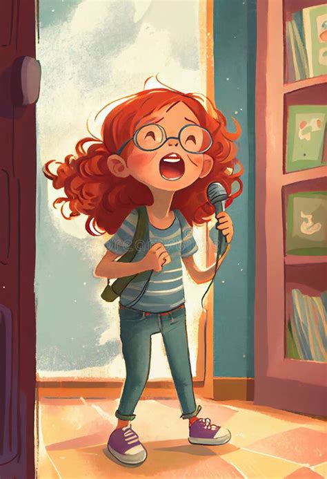 Cute Cartoon Curly Redhead Girl With Glasses Cartoon Character Stock