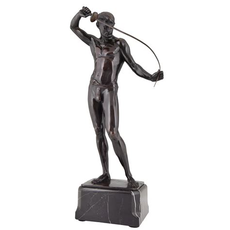 Antique Bronze Sculpture Male Nude Fencer Deconamic