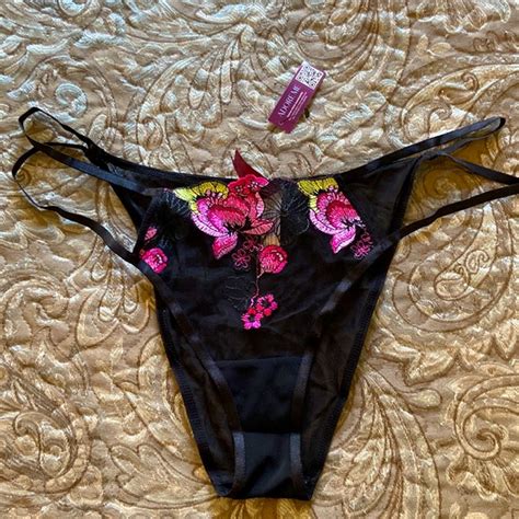 Intimates Sleepwear Nwt New Adore Me Black Mesh Floral Embroidered String Bikini Sz L Poshmark