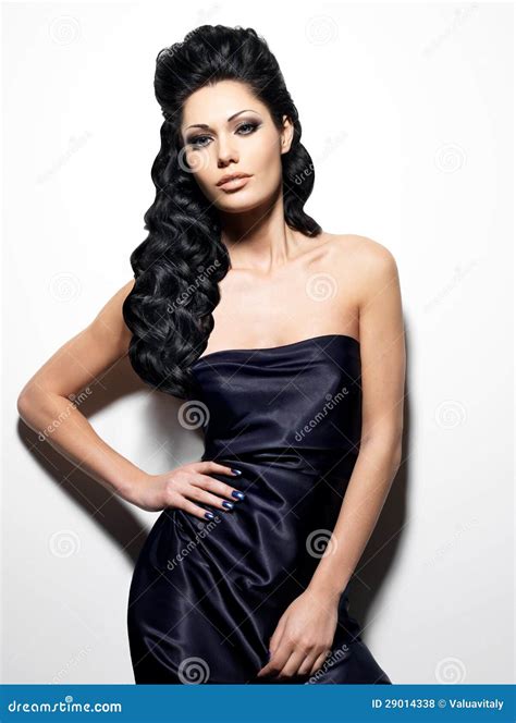 Brunette Woman With Long Hair Stock Photo Image Of Glamour Dress