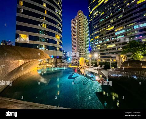 Bangkok Thailand Nightitme Views Of City Center Modern Architecture Buildings Luxury Hotel