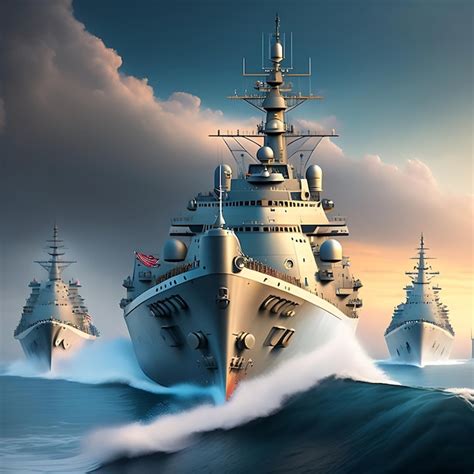 Premium AI Image | Combat military A fleet of naval ships