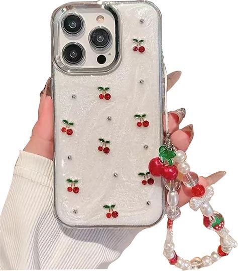 Amazon.com: Cute Case for iPhone 16 Pro Max,Red Cherry Pearls with