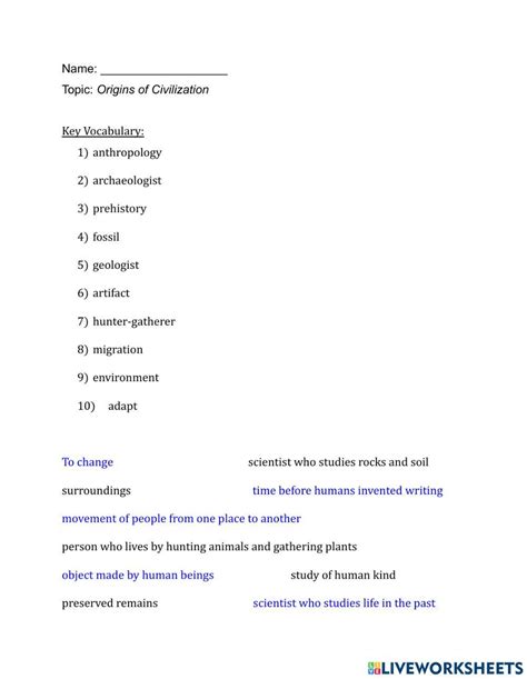 Origins Of Civilizations Worksheet Live Worksheets