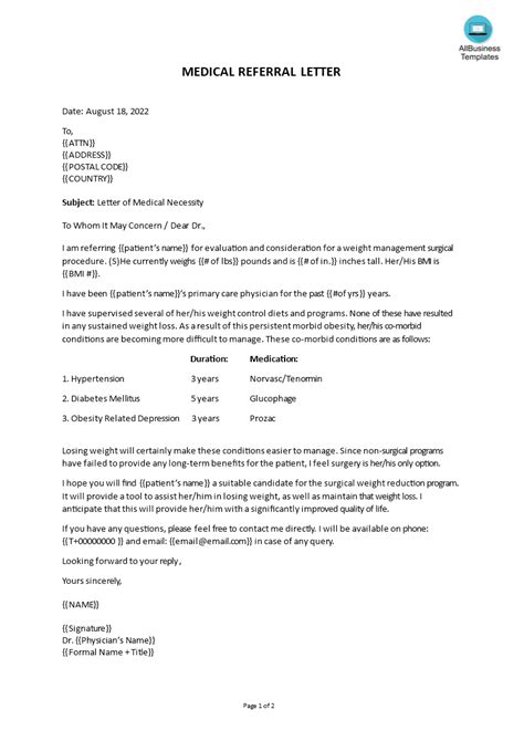 Kostenloses Medical Referral Letter